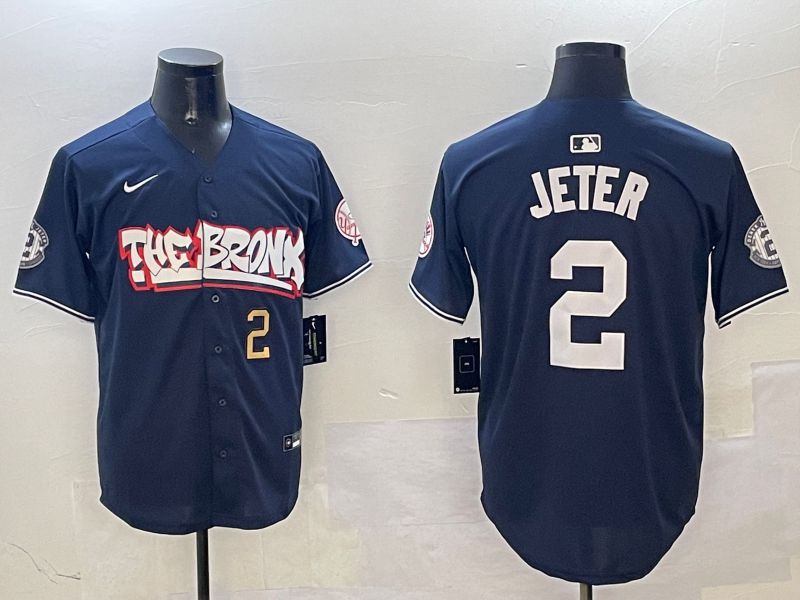Men New York Yankees 2 Jeter Drak Blue four generations Joint Name 2025 Nike MLB Jersey style 5